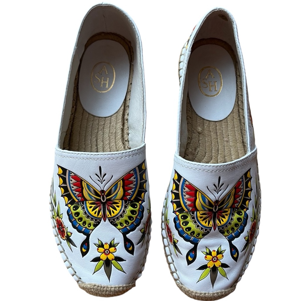 ASH White Leather Butterfly Espadrilles Shoes